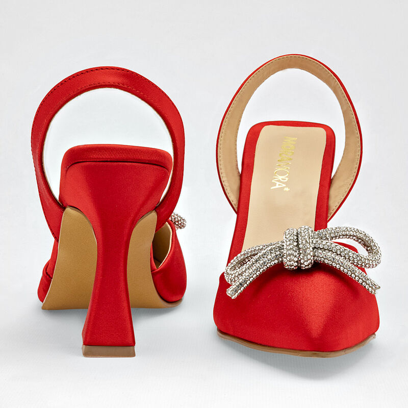 Moramora Zapatilla para mujer rojo satn plata image number null