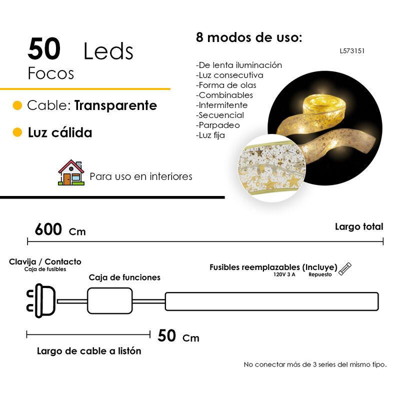 Liston Led Dorado Luz Amarilla Para &Aacute;rbol Navid... image number null