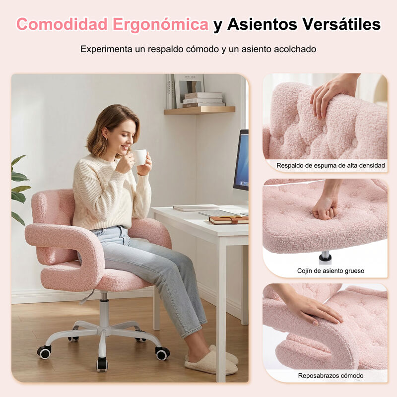 Silla De Escritorio Rosa Con Brazos, Respaldo C... image number null