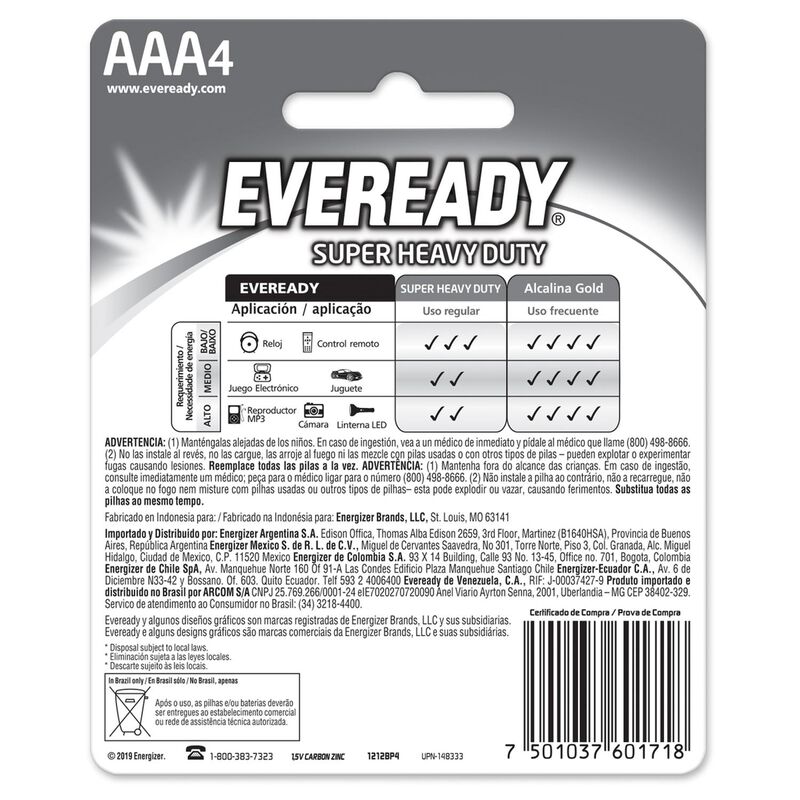 Pila Eveready Carbon Zinc Aaa Blister 72 Unidad... image number null