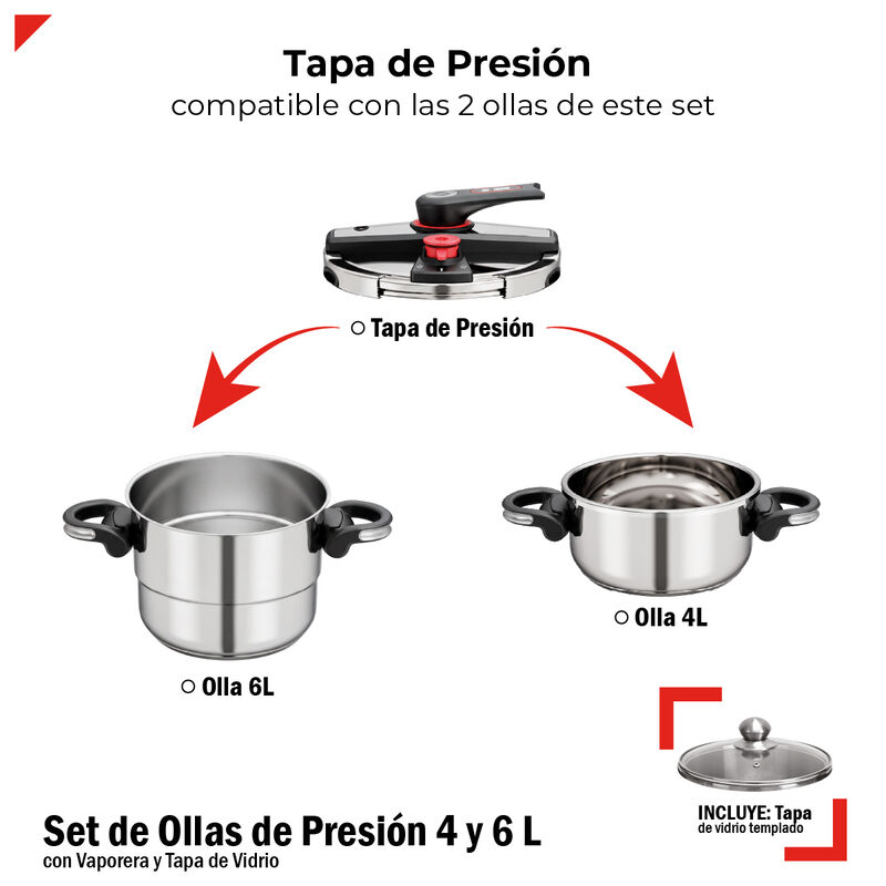 Set De Ollas De Presi&oacute;n 4 y 6L Acero Inox Bogne... image number null