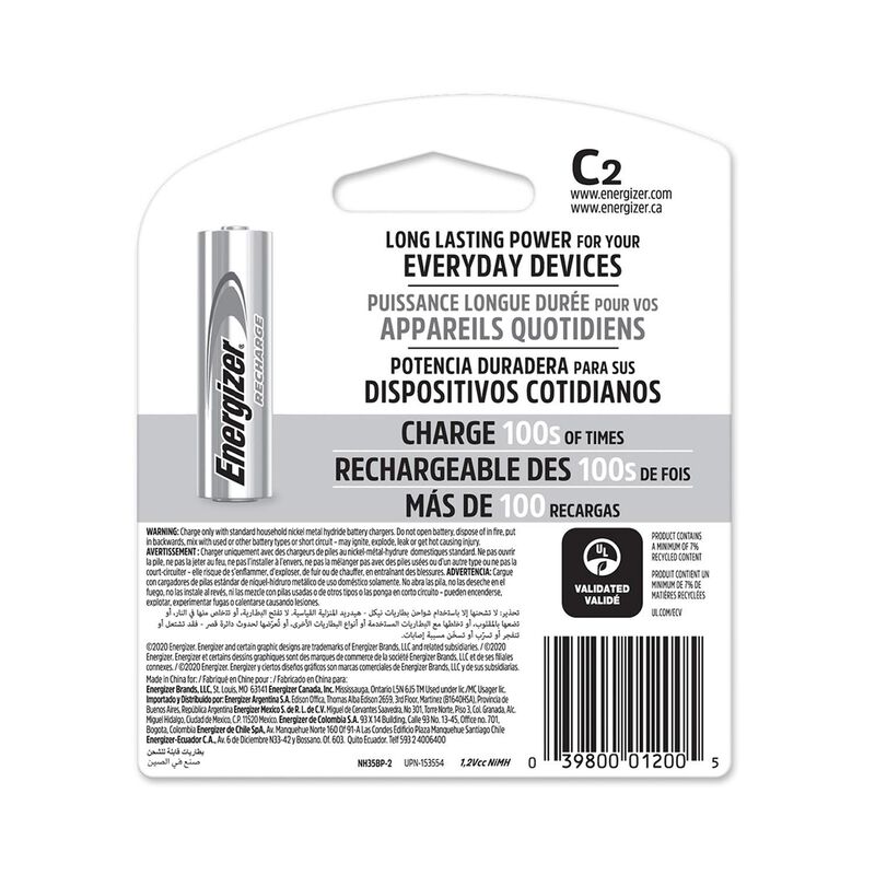 Pila Energizer Recargable C Con 2 Piezas 2500ma... image number null