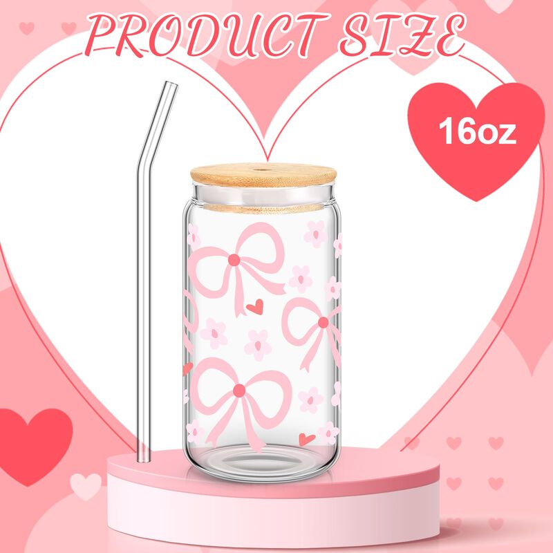Vaso De Vidrio Hoolerry 473 ml Rosa Con Lazo, T... image number null
