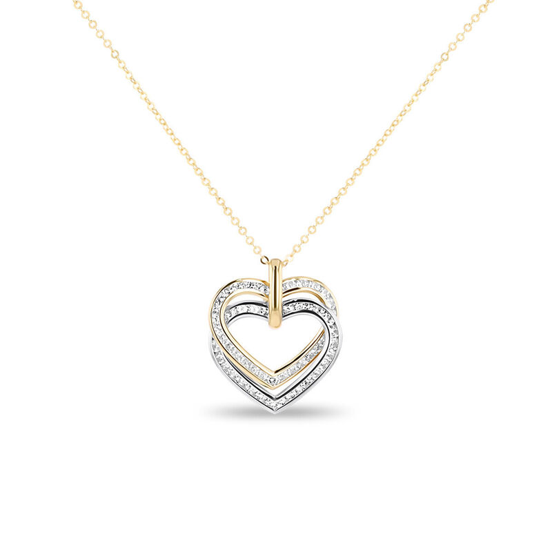Dije Coraz&oacute;n Bicolor Oro 10k Con Zirconias + Ca... image number null