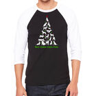 Camiseta Ragl&aacute;n de B&eacute;isbol Word Art Para Hombre - Aqu&iacute; Viene Santa Paws - Negro Blanco