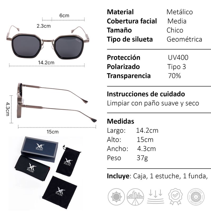 Lentes De Sol Xolek 145 Moda Geom&eacute;trico Uv Pola... image number null