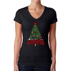 Camiseta De Cuello En V Word Art Para Mujer - Have Yourself A Merry Little Christmas- Negro