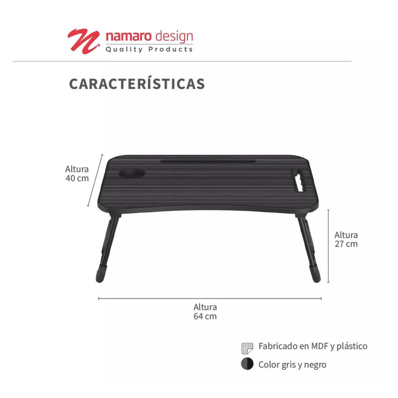 Mesa Para Cama Plegable Con Porta Vasos Gris Na... image number null