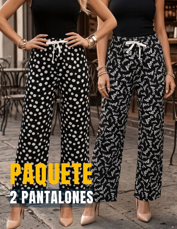 Set De Dos Pantalones De Mujer De Corte Ancho M... image number null