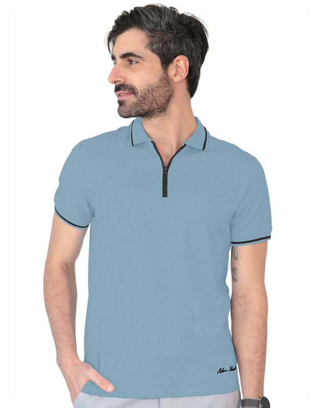 Playera Casual Cuello Con Cierre Hombre Azul Ci... image number null