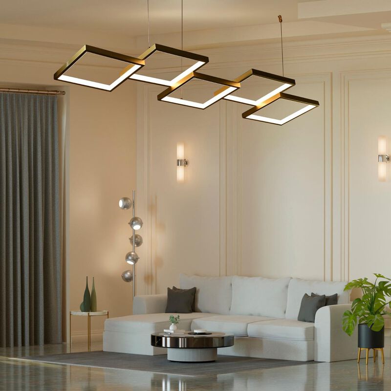 Candil Suspendido De Led 5 Cuadros Dorado image number null