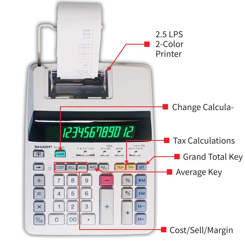 Calculadora De Impresi&oacute;n Sharp El-1801v Ink, 12... image number null