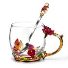 Taza Oeago De Cristal Esmaltado Con Forma De Mariposa Y Rosa, 330 Ml, Para Mujer