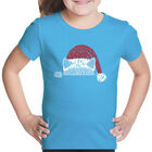 Camiseta Word Art Para Ni&ntilde;a - Gato Navide&ntilde;o Asom&aacute;ndose - Turquesa