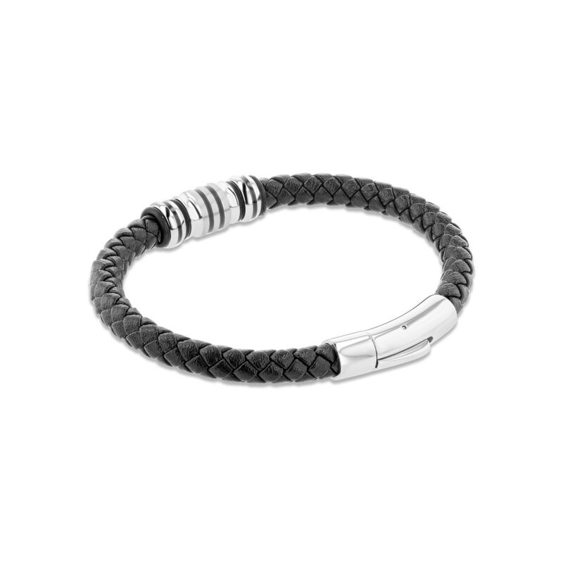 Pulsera De Piel Negra Con Acero En Color Plata ... image number null