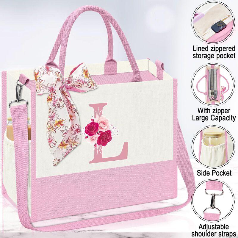 Bolso Tote Aiheart Con Inicial En Lona Y Bolsil... image number null