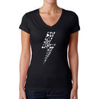 Camiseta De Cuello En V Word Art Para Mujer - Rayo- Negro