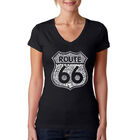 Camiseta De Cuello En V Word Art Para Mujer - Ruta 66 &middot; Life Is a Highway- Negro