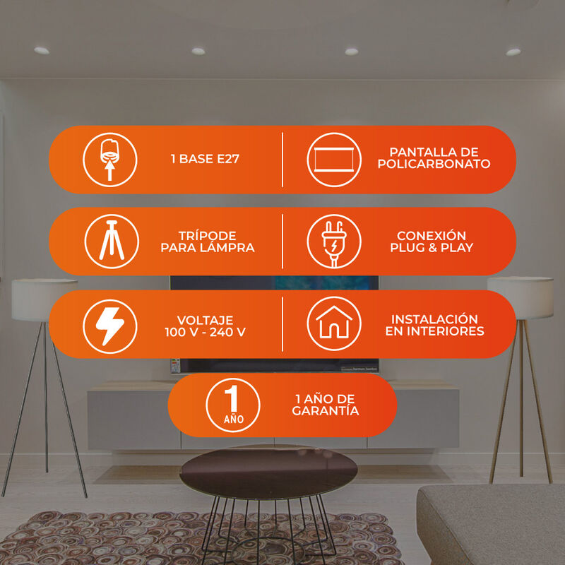 Lámpara de Pie Trípode de Acero, Potencia Máx. ... image number null