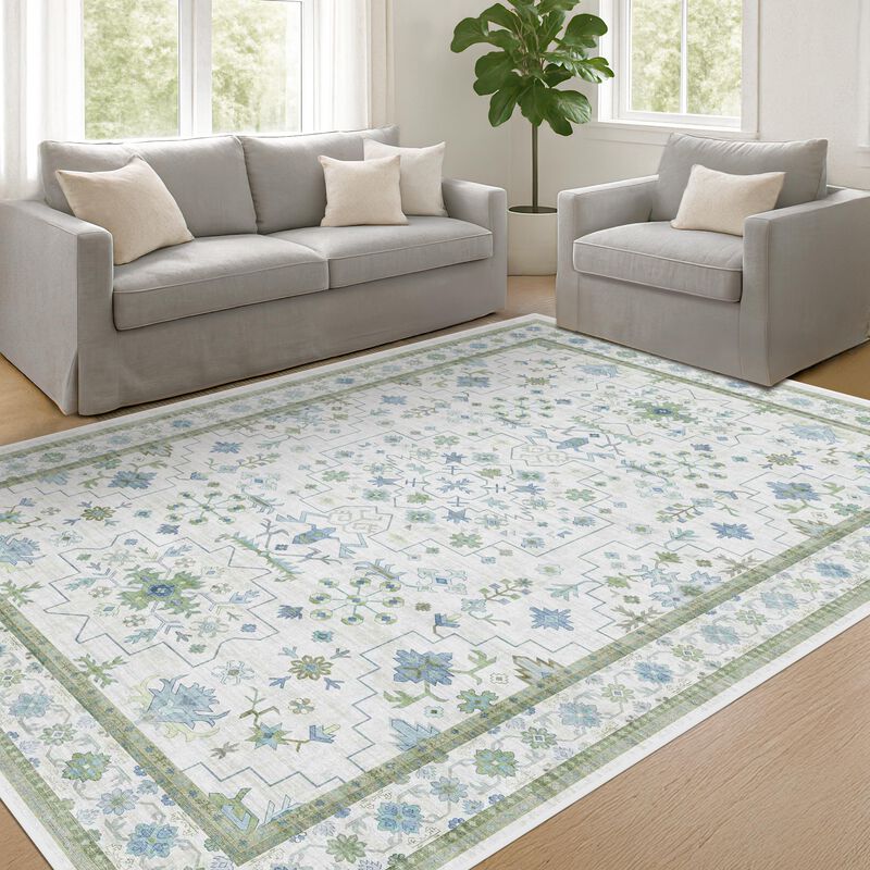 Alfombra Hazo Haus 7x9 Crema Boho Floral Lavabl... image number null