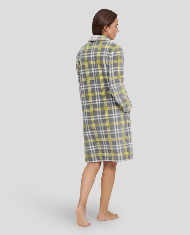 Bata Larga Cuadros con Botones Gris image number null