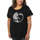 Camiseta De Talla Grande Word Art Para Mujer - Gato Yin Yang- Negro