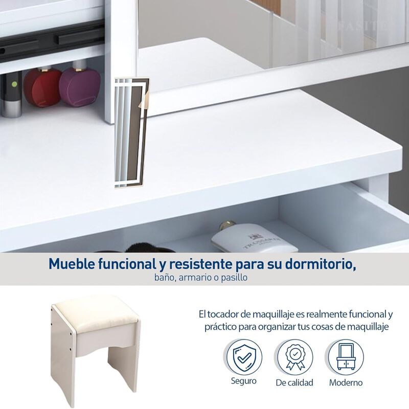 Tocador Vanity Blanco con Espejo Luz Led Bluela... image number null