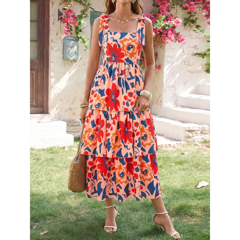 Vestido Wenrine Floral Sin Mangas con Volantes image number null