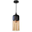 L&aacute;mpara Colgante Cil&iacute;ndrica Delgada Con Cristal Negro Y &Aacute;mbar