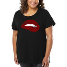 Camiseta De Talla Grande Word Art Para Mujer - Labios Brooklyn- Negro