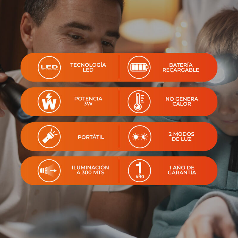 Linterna Grande Led 3 W Bater&iacute;a Recargable 10 H... image number null