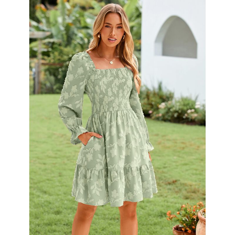 Vestido Berrygo Manga Larga Mini Verde Salvia X... image number null