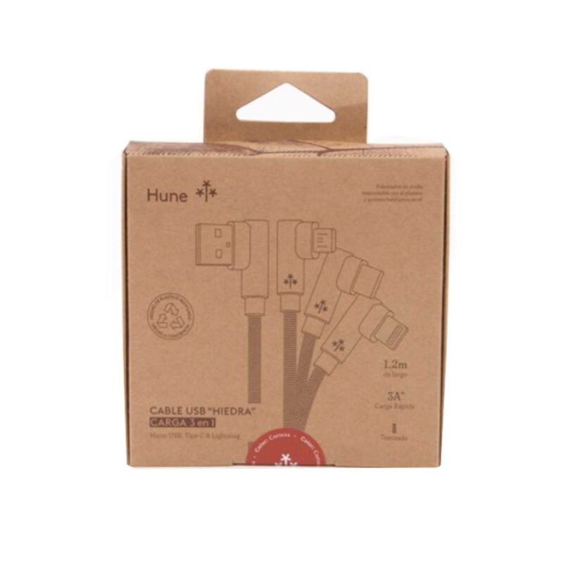Cable Datos Hune Usb-a A 3en1 Naranja Usb-c Mic... image number null