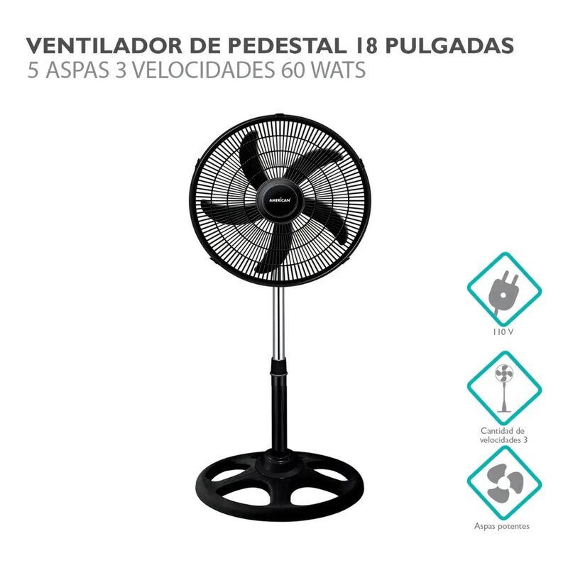 Ventilador Pedestal American 18" 5 Aspas 3 Vel ... image number null