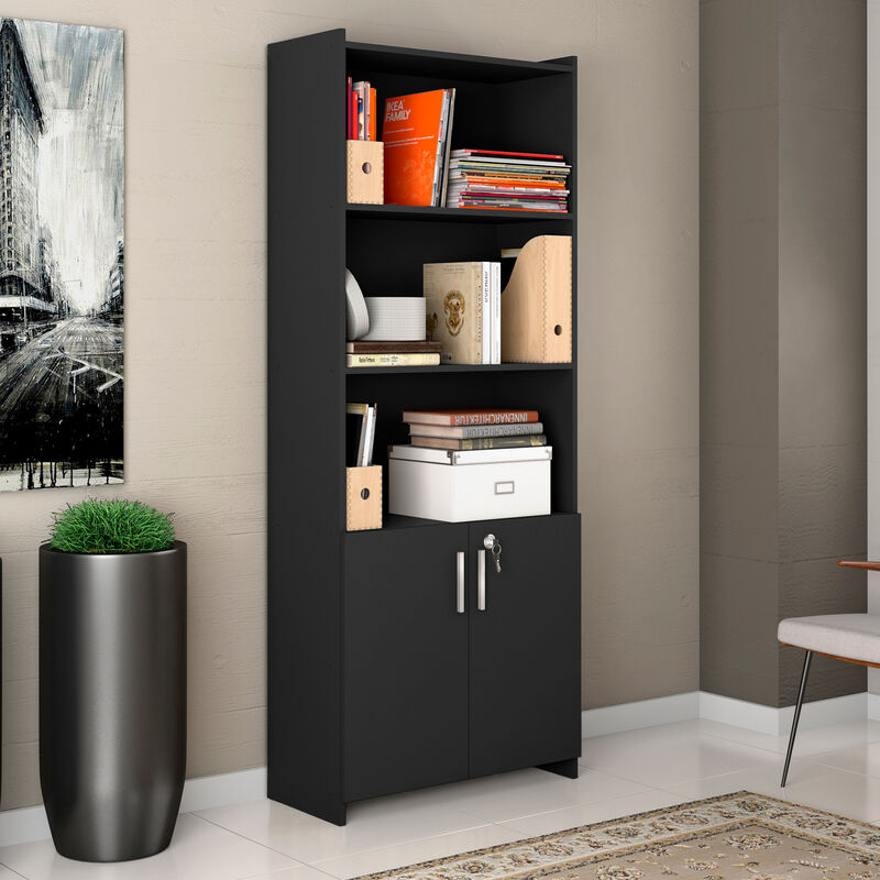 Librero 5 Repisas Moderno Decorativo Con Puerta... image number null