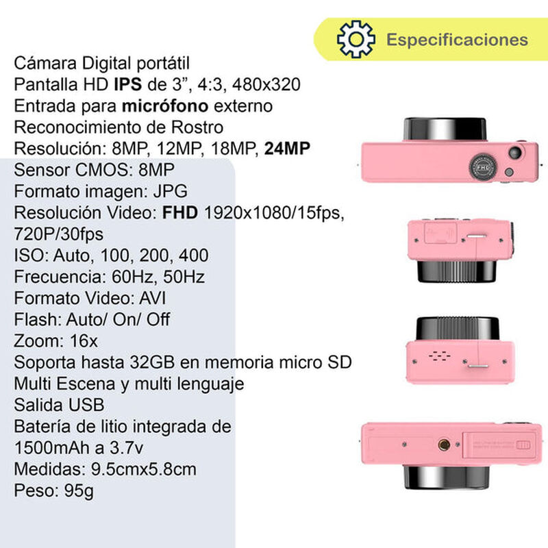 Cámara Digital Vak Cdr1 Lcd 3' 24mp Video Efect... image number null
