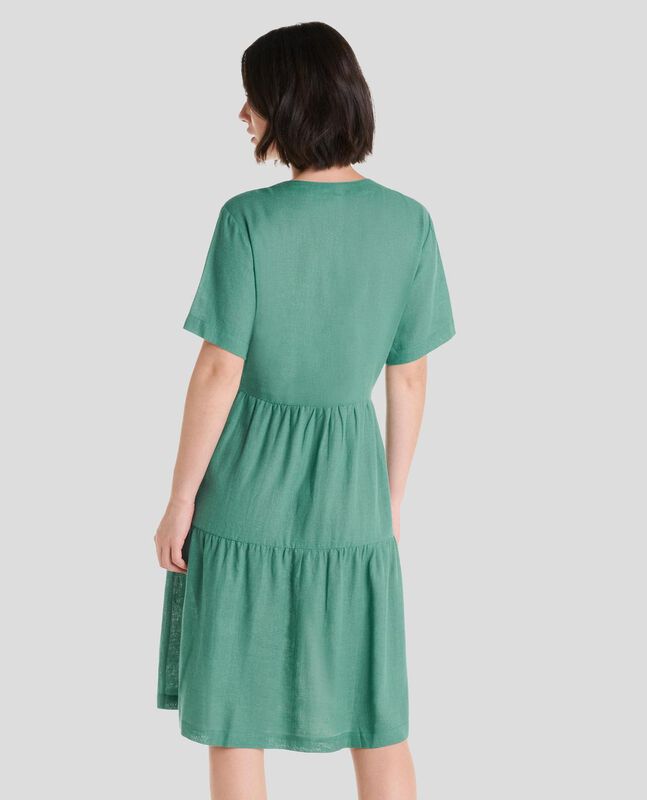 Vestido Corto Liso con Botones Verde image number null