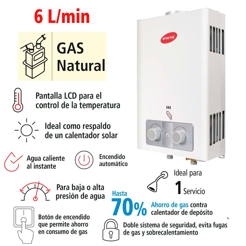 Calentador instantáneo Enerhit 6 l para gas nat... image number null