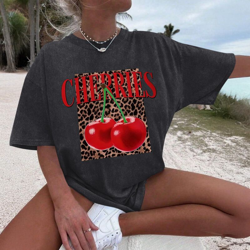 Camiseta Oiiaayy Oversize Estampado Cereza - Mu... image number null