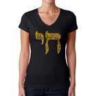 Camiseta De Cuello En V Word Art Para Mujer - Chai- Negro