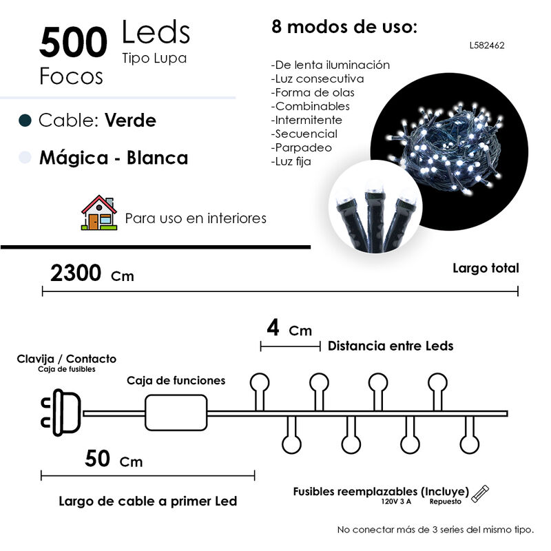 Serie tipo cerillo Luz LED Blanca 500 focos cab... image number null