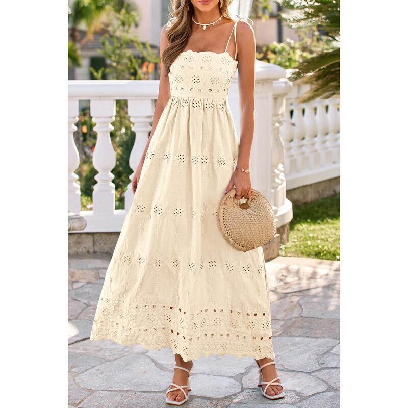 Vestido Dowerme Maxi de Algod&oacute;n con Ojal Beige ... image number null