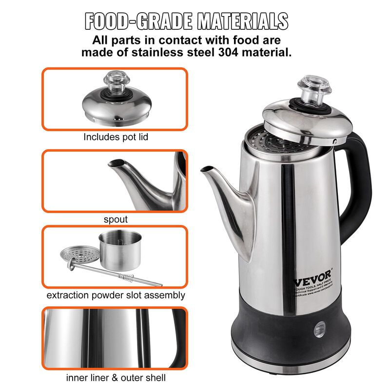 Cafetera El&eacute;ctrica Vevor, 12 Tazas, Acero Inoxi... image number null