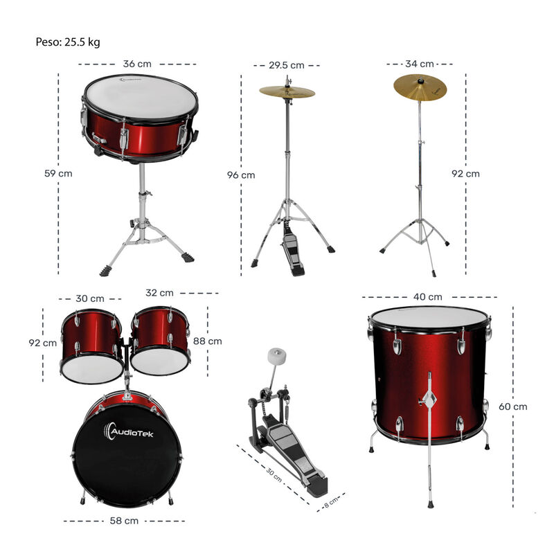 Batería Musical Acústica 5pz Platillos Atriles ... image number null