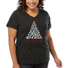 Camiseta De Talla Grande Cuello En V Word Art Para Mujer - &Aacute;rbol De Navidad Con Huella- Gris