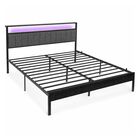 Base Cama Matrimonial Led Usb C Repisas Cabecera Acero 300kg Negro Houzer