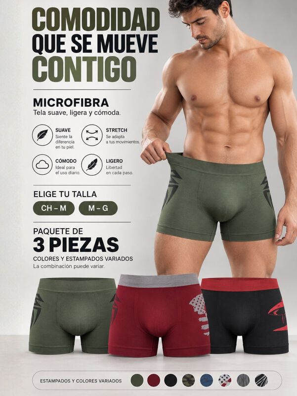 Pack 3 Boxers Para Hombre, C&oacute;modos Y Ajuste Per... image number null