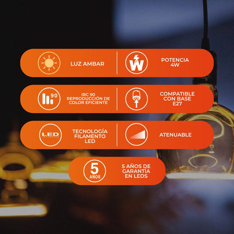 Foco Globo Led 4w Luz Ámbar E27 Atenuable Tecno... image number null