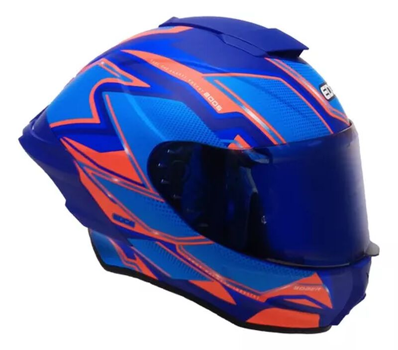Casco Moto Edge Integral Shangai Azul Con Rojo ... image number null