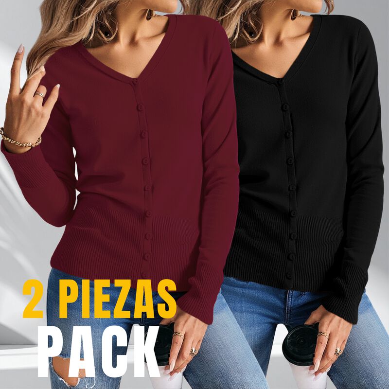 Set De 2 Su&eacute;ter Abierto de Mujer con Detalles e... image number null